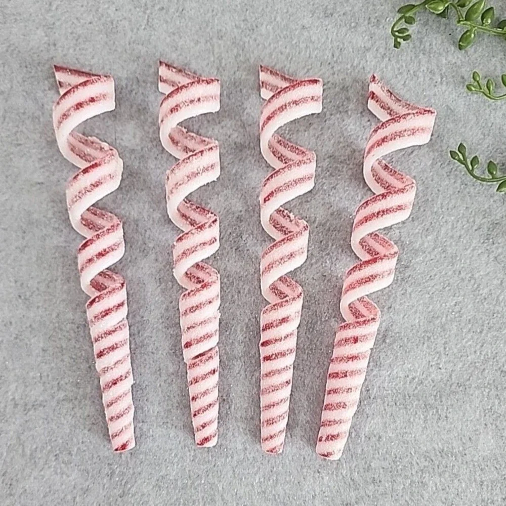 Red White Spiral Christmas Candy Ornaments Glitter 6.5